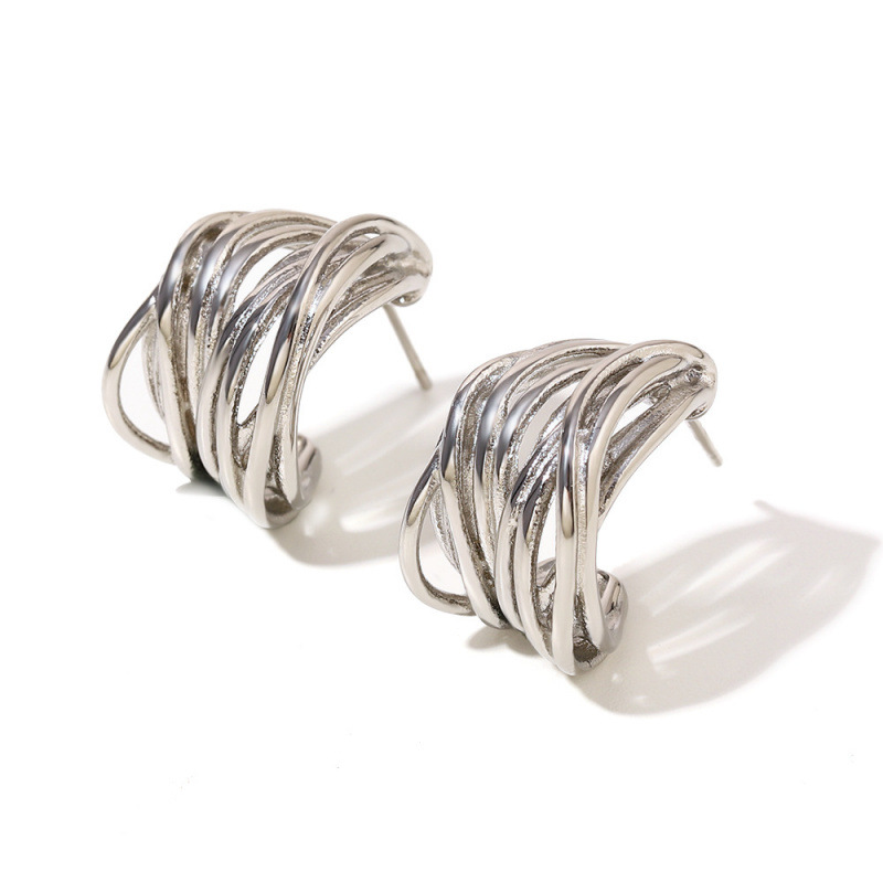 라인 중공 C형 귀걸이 - 스틸 컬러