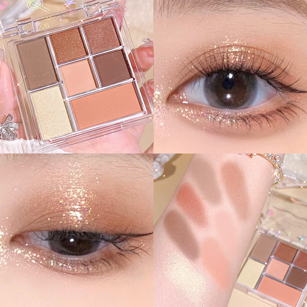 HISY Fluorescencia de siete colores de maquillaje de sombra de ojos de color de tierra para mejorar la apariencia y mejorar el maquillaje no es fácil volar polvo de sombra de ojos de disco