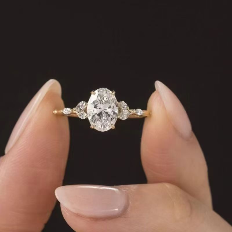 New Egg-Shaped Zircon Ring European and American Fashion Ins Style Ring Personalized Super Flash Diamond Wedding Engagement Ring for Women