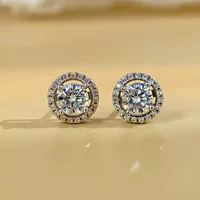 Серьги из стерлингового серебра Moissanite s925, классические мужские и женские круглые серьги с четырьмя когтями, серьги с муассанитом, популярные женские серьги круглой формы