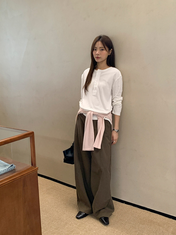 广州十三行2025秋亨利领单排扣柔软亲肤休闲百搭针织打底女02986|undefined