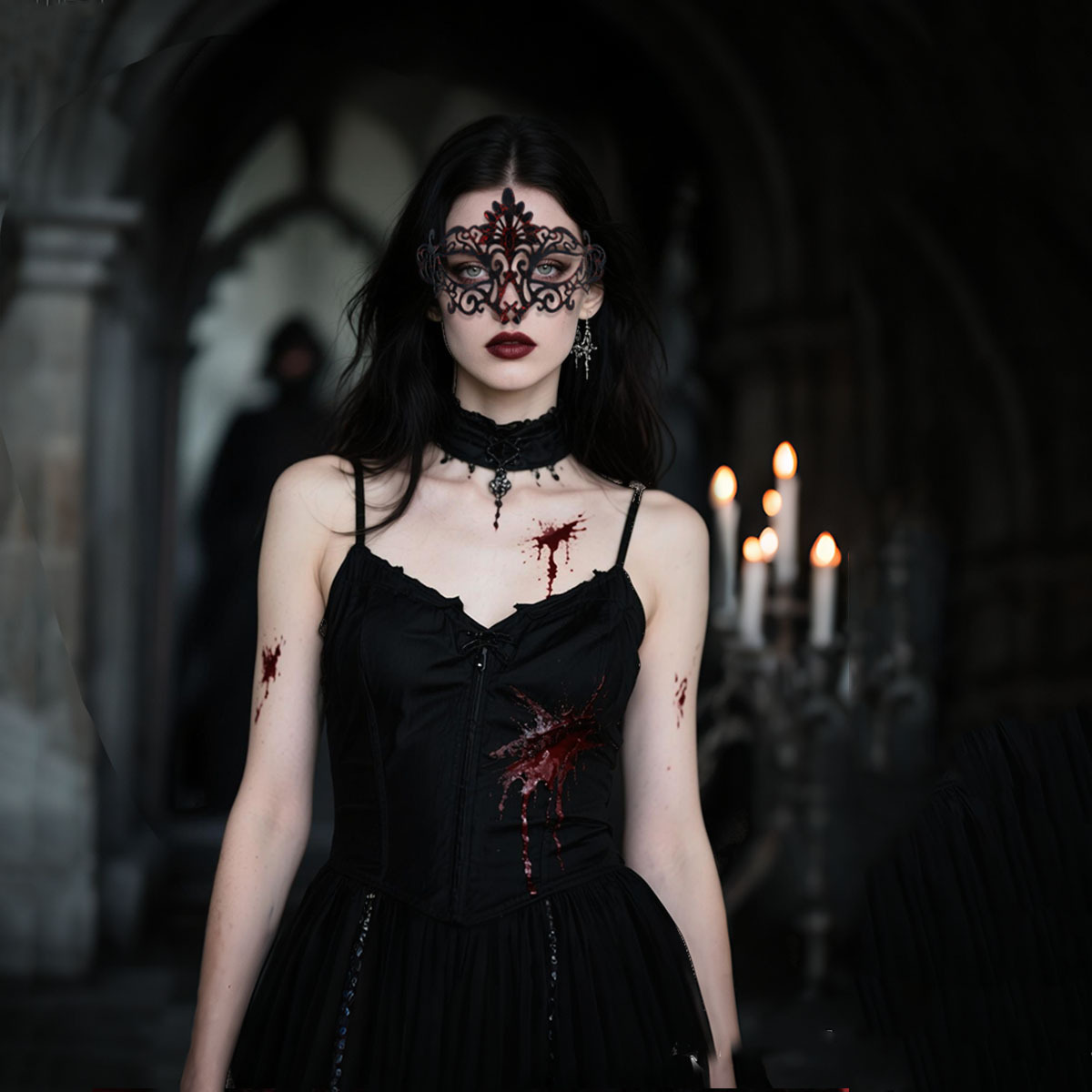 Halloween ventas en caliente nuevo retro horror sangre máscara media cara disfraz de fiesta espectáculo de baile props de película