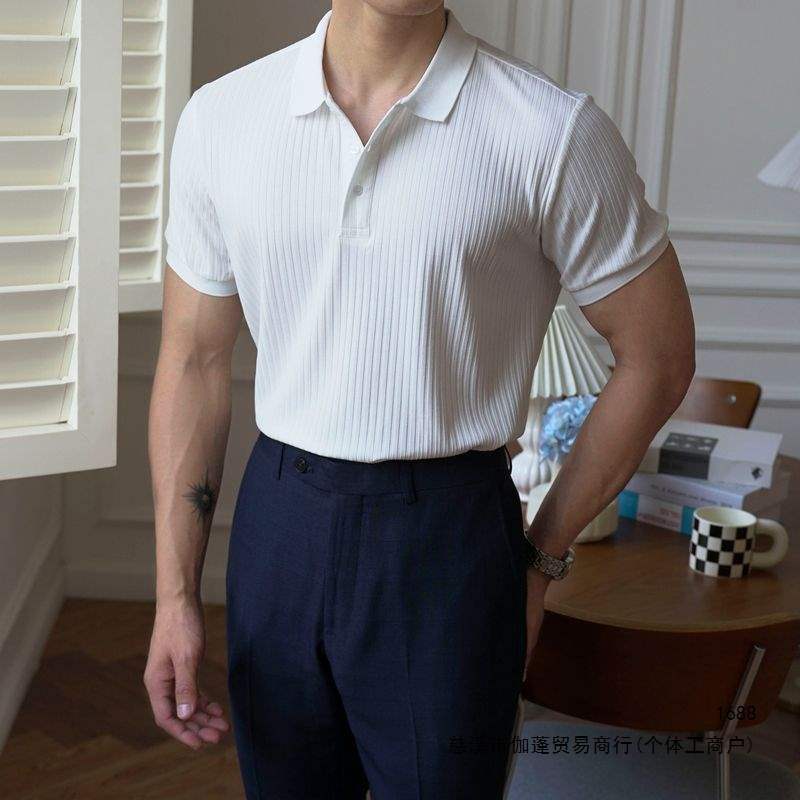 Men's Summer Ice Silk Collared T-Shirt, 2026 New Slim Fit Trendy Polo Shirt, Short Sleeve Top