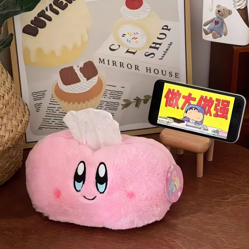 Cute Kirby tissue box, fluffy room decoration tissue holder, cartoon desktop tissue box for girls, car tissue box