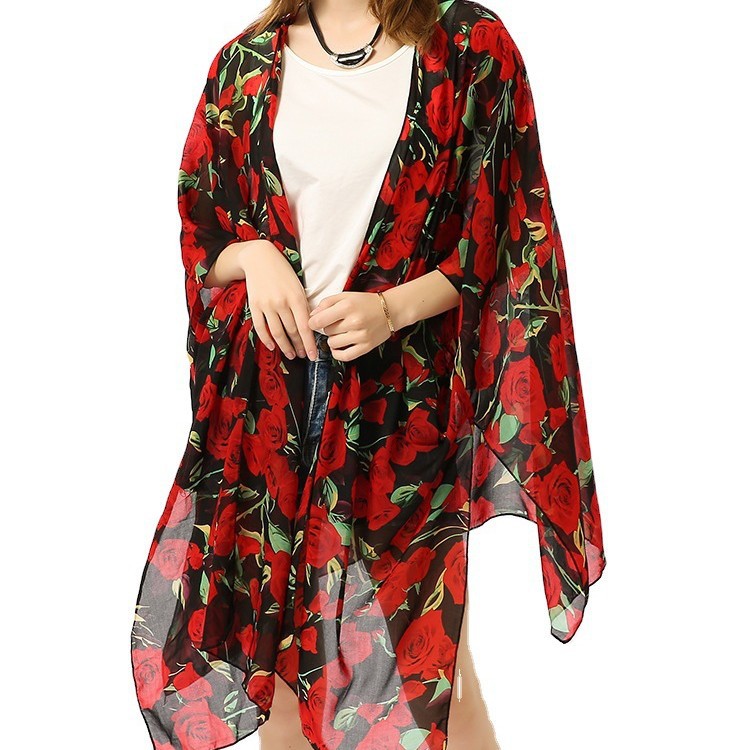 Venta caliente transfronteriza primavera y verano estilo europeo y americano corto gasa blusa de playa protección solar sombrilla kimono cardigan image 6