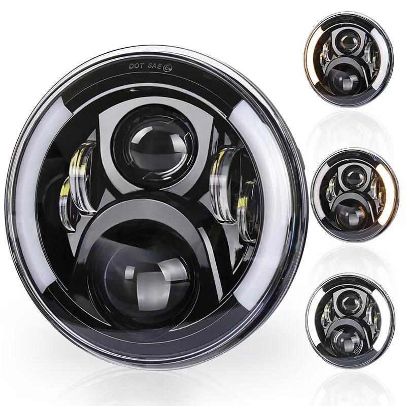 7inch Harley Wrangler Headlight 6-Bead 60W Modified Off-Road Motorcycle Led Headlight with Angel Eye White and Yellow