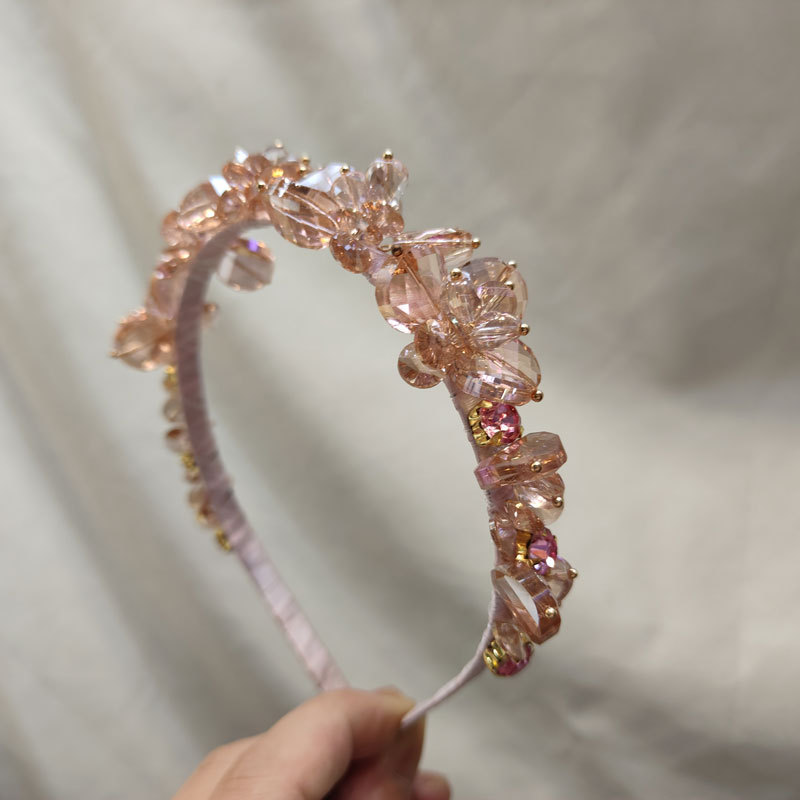 Nueva Corea del Sur elegante Flor de cristal de hadas hilo hecho a mano accesorios para el cabello diadema transparente con cuentas diadema horquilla
