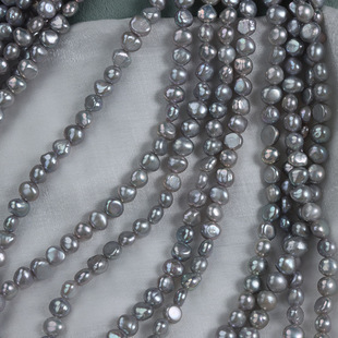 6-7mm side hole two-sided light baroque natural freshwater pearl special-shaped beads gray irradiated diy handmade material