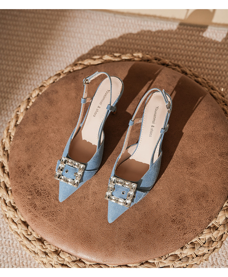 7755-3 Denim Blue Style Bag Open Toe Backless Sandals Thin Heel High Heels Elegant Commuting Professional_voghion.com