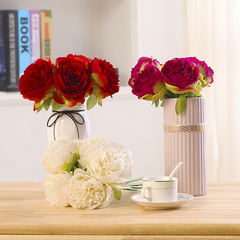 仿真5頭洋牡丹花婚慶塑料花束仿真假牡丹花歐式絹花婚禮牡丹家居