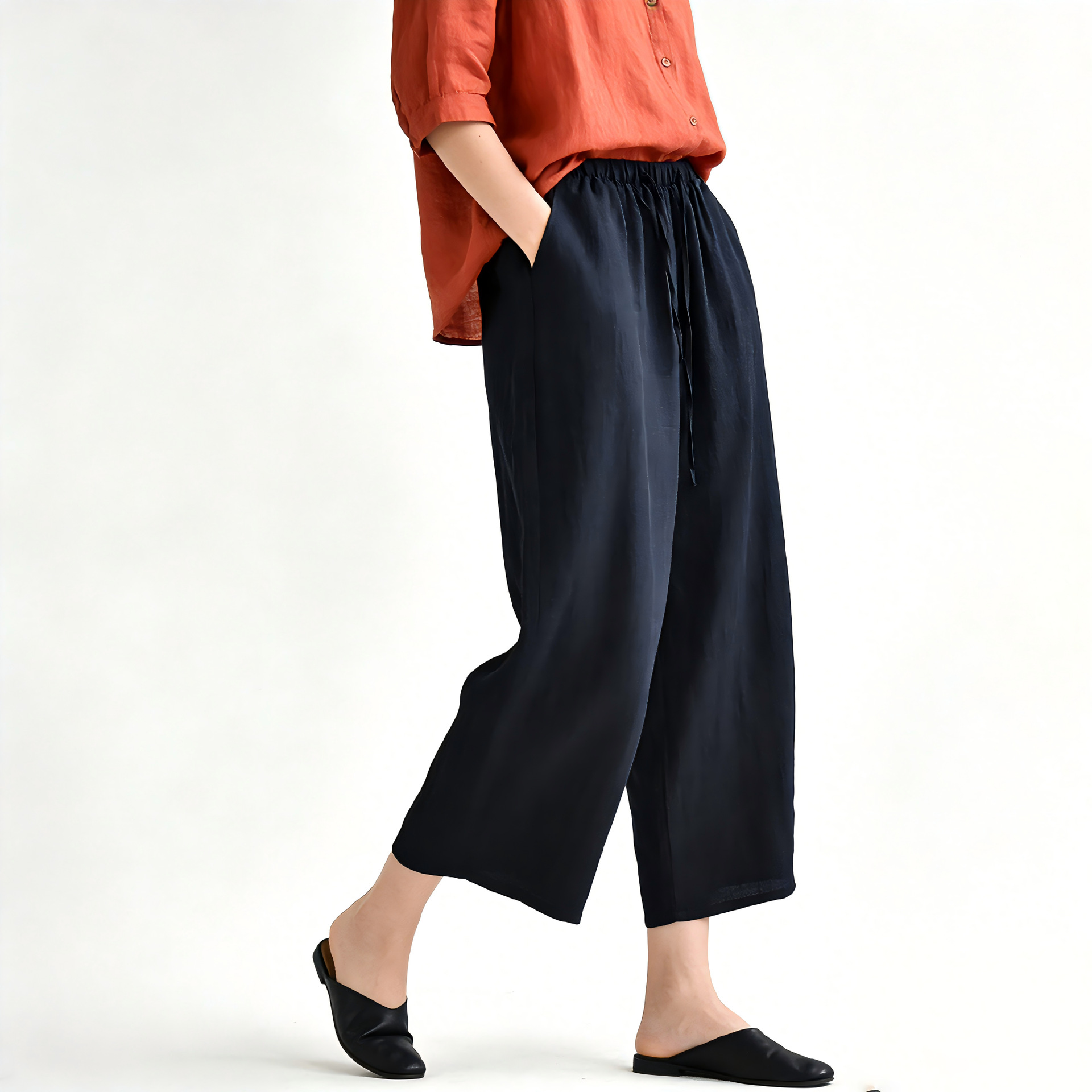 【Tencel Slim Pants】26 Summer Women's Thin Style Factory Goods Mainly Made of Tencel and Linen Loose-Fit Nine-Quarter Wide-Leg Casual Pants