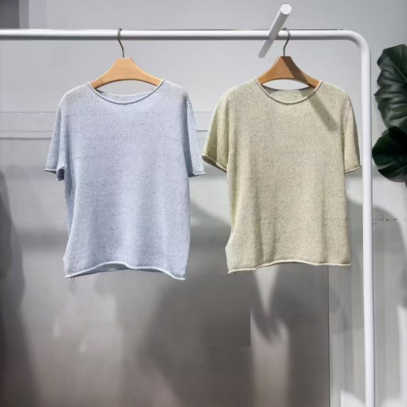 In Stock 2026 Summer New Fashion Stylish Versatile Loose Round Neck Lightweight Short-Sleeve Knit Top for Women 5H5132032