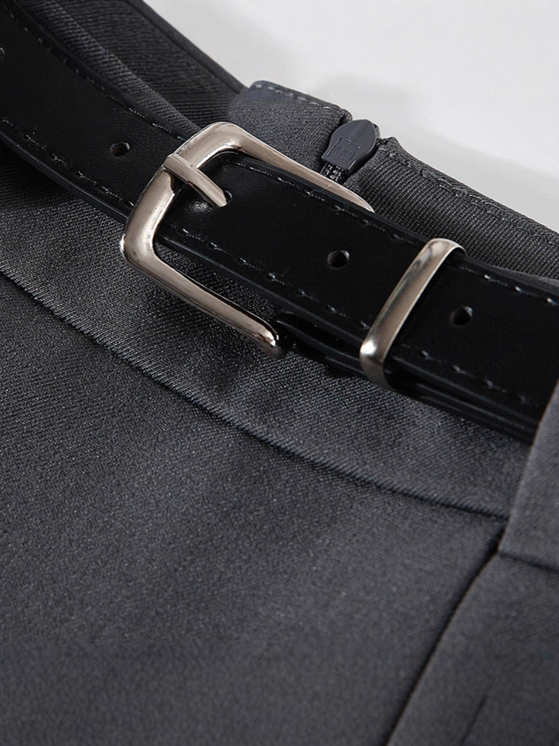 Chân váy vest xám nữ cạp cao dáng chữ A xếp ly dài 81 cm — Len đen thông thường (dài 81cm )