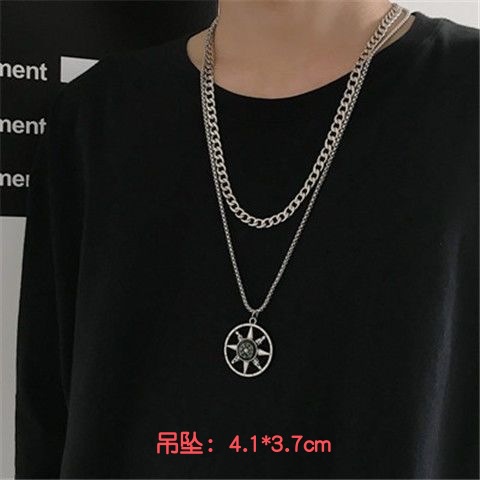 Collier croix double couche pour homme, style hip-hop européen et américain, tendance Instagram, design de niche, cubain_voghion.com