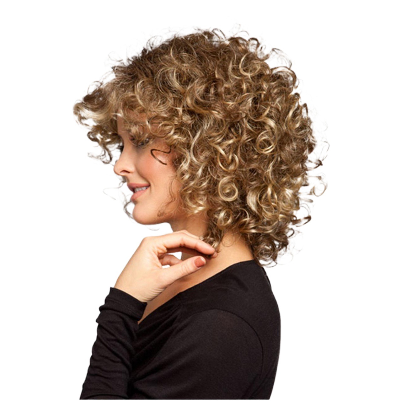 Nueva moda de seda de alta temperatura del pelo rizado pequeño europeo y americano de las mujeres europeas y americanas Pelo Rizado corto Peluca de comercio exterior fabricante en stock pelo de una pieza