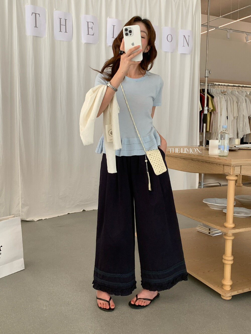 Quần culottes nữ ống rộng cạp cao chun, thiết kế viền ren bèo nhún, dáng suông 9 phân, phù hợp mùa xuân hè — màu đen, Xanh đen, Xanh da trờicolor, màu trắng chi tiết 21