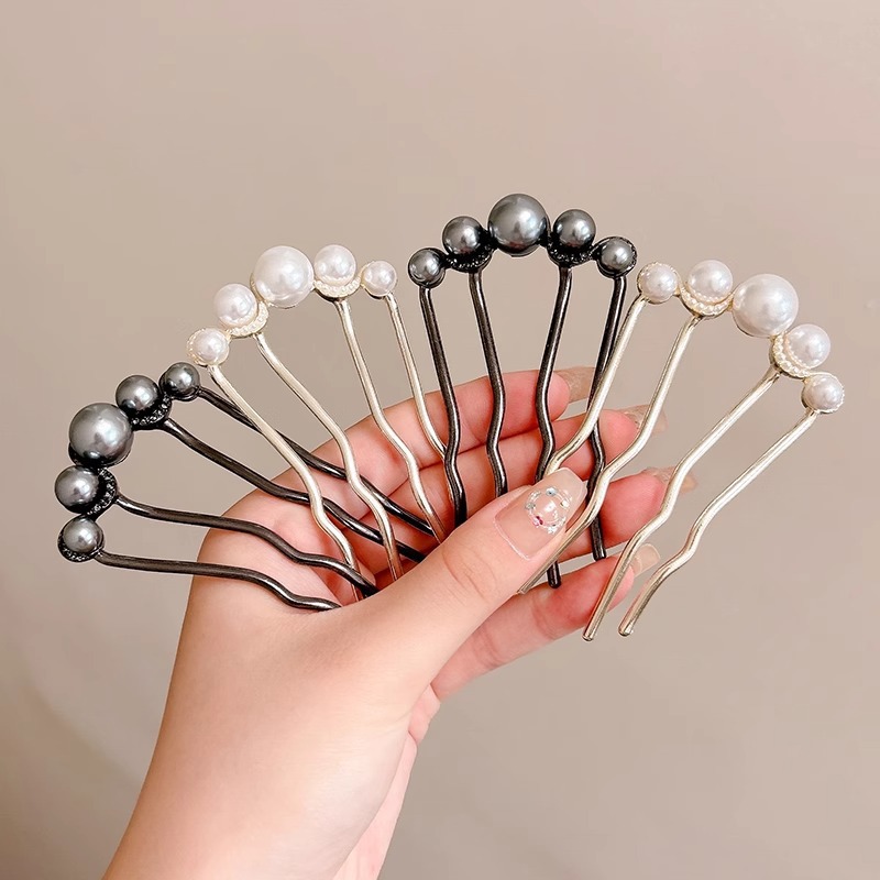 A151 antiguo estilo de perlas de bala negra en forma de U pinzas de cabello nuevo artefacto de cabello de estilo chino de alta calidad