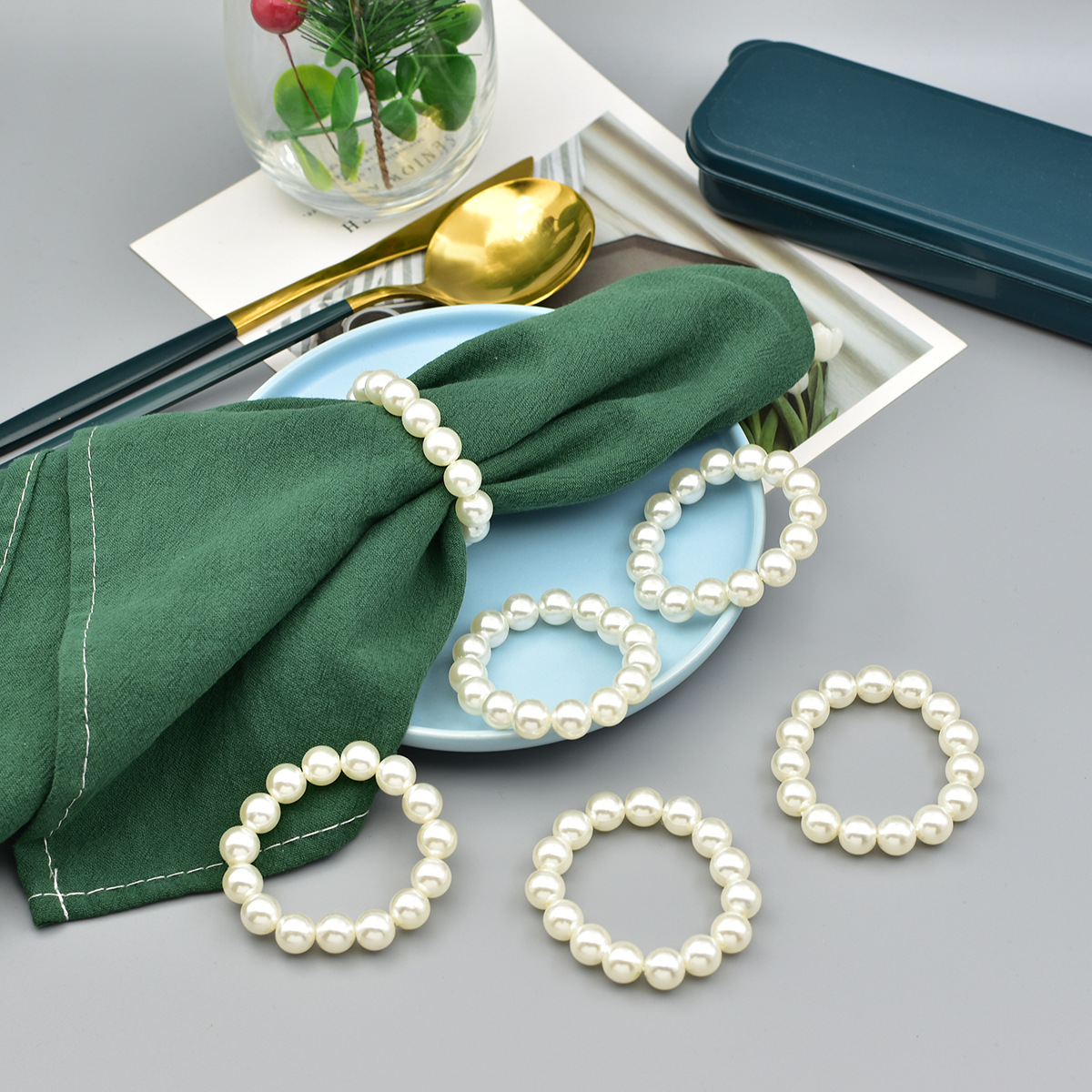Home Hotel Table Decorations Wholesale and Retail Boutique Pearl Napkin Rings Holiday Napkin Buckles