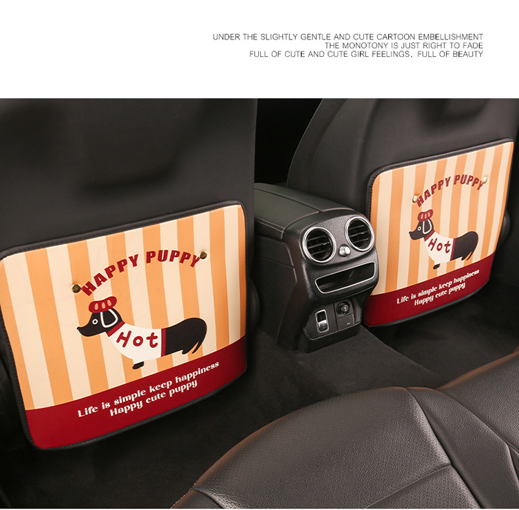 Striped Dachshund Short Anti-Kick Pad Cartoon Cute Dog Four Seasons Car Seat Back Anti-Dirt Pad Anti-Scratch