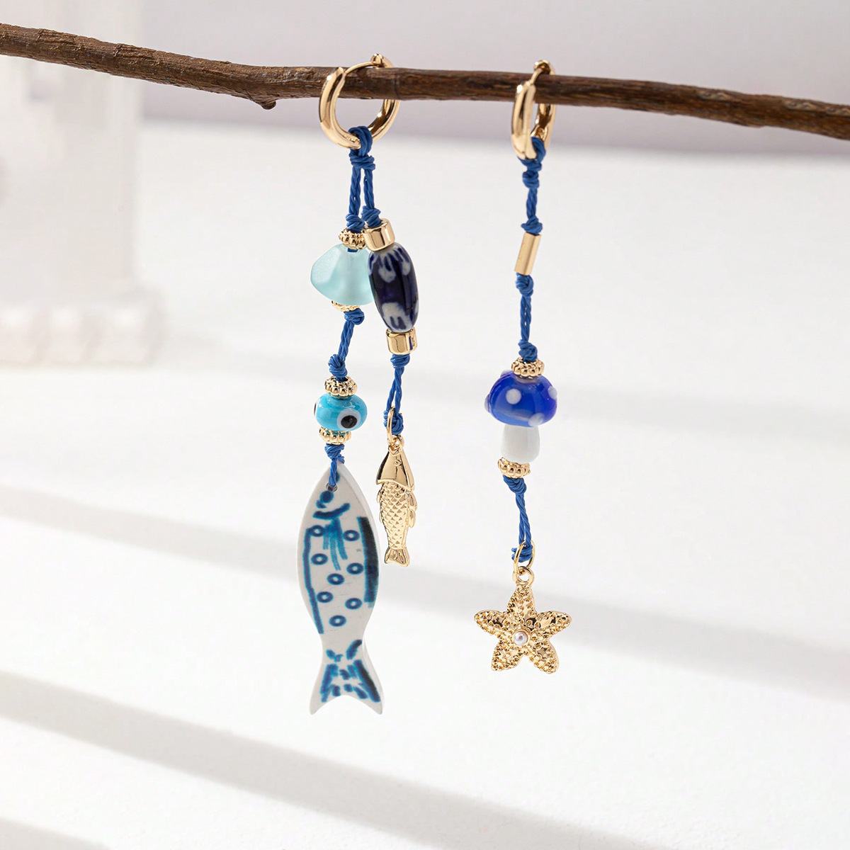 Alloy, rope, ceramics Material Fish Pattern 1 Pair Sweet Fish Alloy Rope Ceramics Drop Earrings