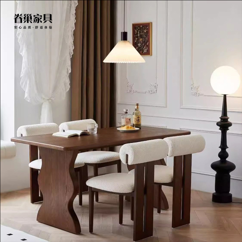 French Mid-Century Style Solid Wood Dining Table Cream Style Home Small Apartment Tea Table Ash Wood Retro Rectangular Dining Table