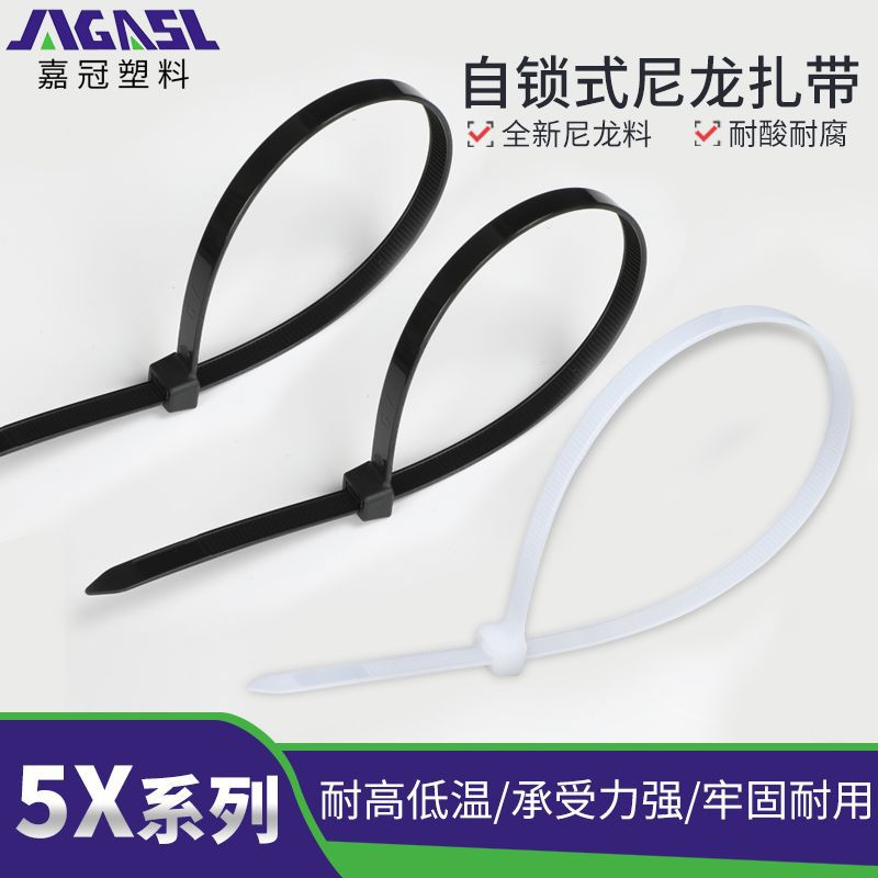 嘉冠厂家直供5*200*250*300*400自锁式尼龙扎带4.6 4.8束线带黑白