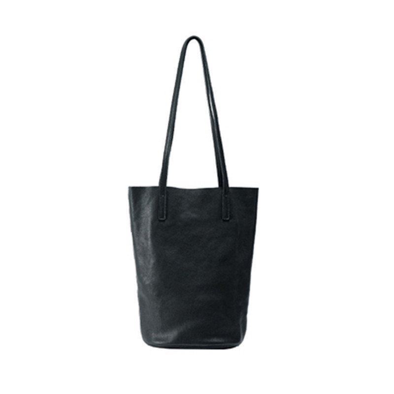 QZ Lazy Style Bucket Bag Large Capacity Tote Bag Genuine Leather Shoulder Bag for Women Retro Versatile Soft Vegetable Tanned Cowhide Bag - Thumbnail 5