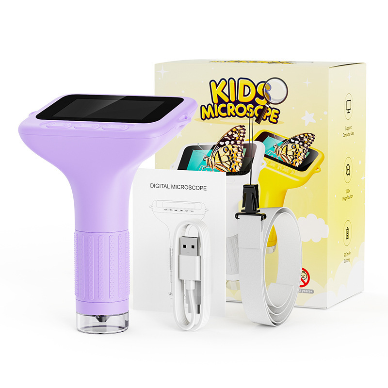 跨境385 3寸屏高清儿童数码显微镜户外探索野外录像拍照昆虫植物