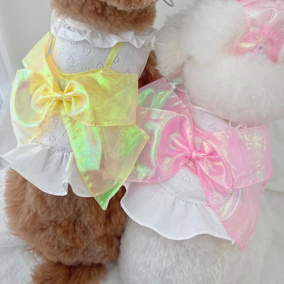 Primavera y verano perro princesa viento dama fluir gran lazo vestido de algodón falda de gato ropa para perros