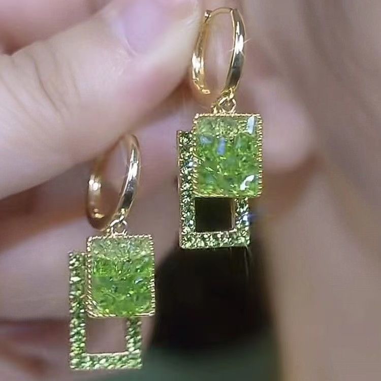 Green square earrings