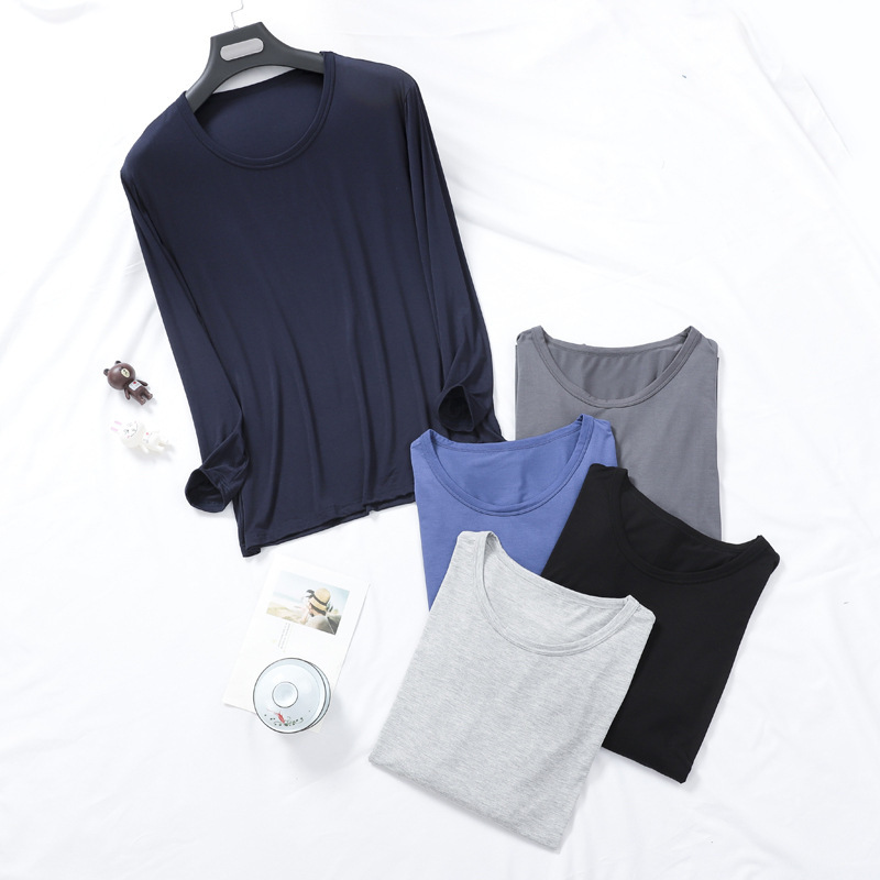 Factory wholesale modal men's spring and autumn round neck long sleeve bottoming shirt thin autumn clothes loose large size can be worn outside