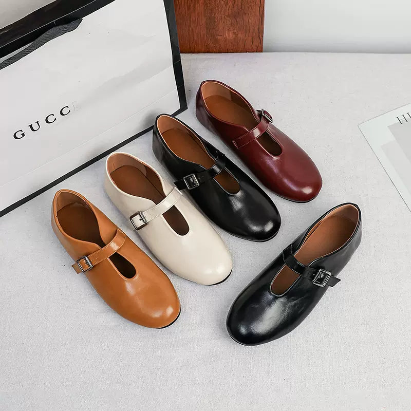 跨境外贸欧美春秋时尚踩跟一字带圆头平底款女式时装大码单鞋