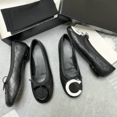 纯原级！欧美新款小香风中古蝴蝶结菱格浅口女鞋芭蕾舞鞋平底单鞋