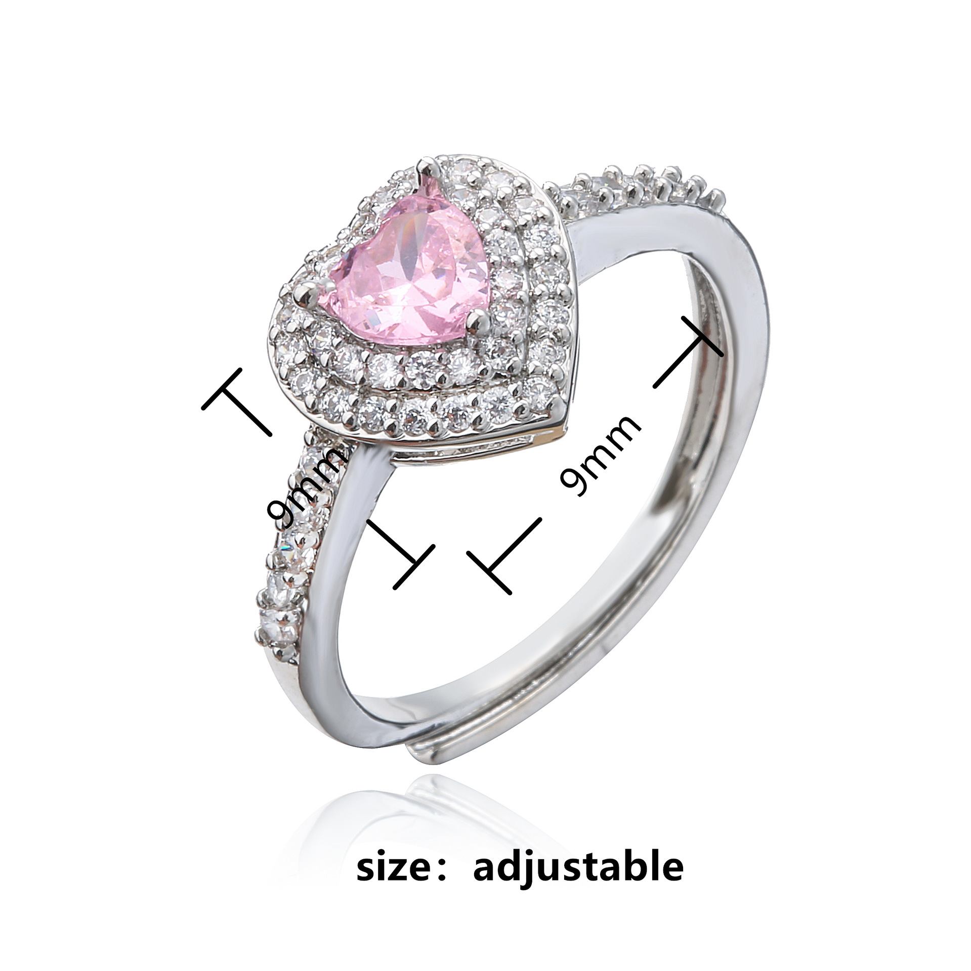 Fashion Colorful Big Gem Full Diamond Inlaid Heart-Shaped Ring Women