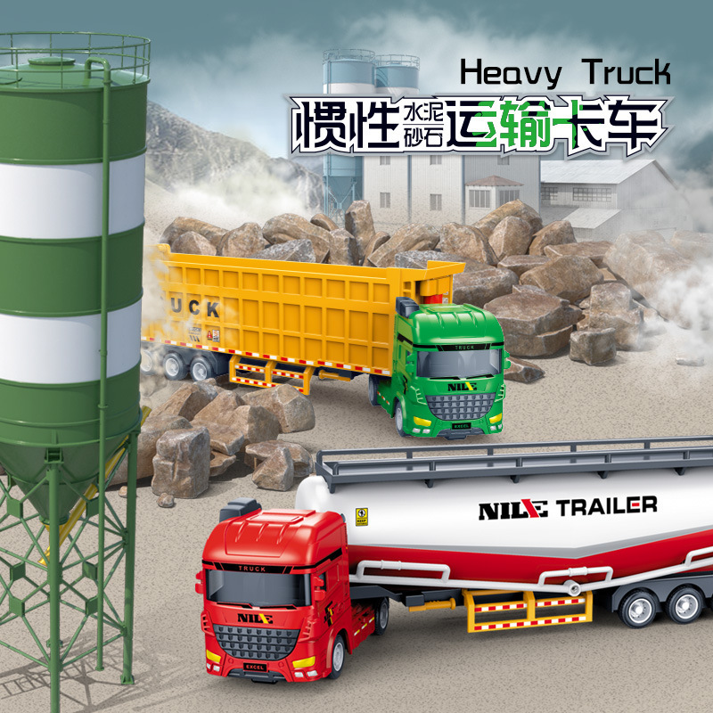 Children's Cartoon Toy Inertia Cement Sand and Gravel Transport Truck Model Artificial Semi-Trailer Truck Engineering Vehicle Model