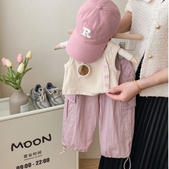 女童洋氣設計感小眾甜酷外穿紐扣背心夏薄款兒童休閒工裝褲95163