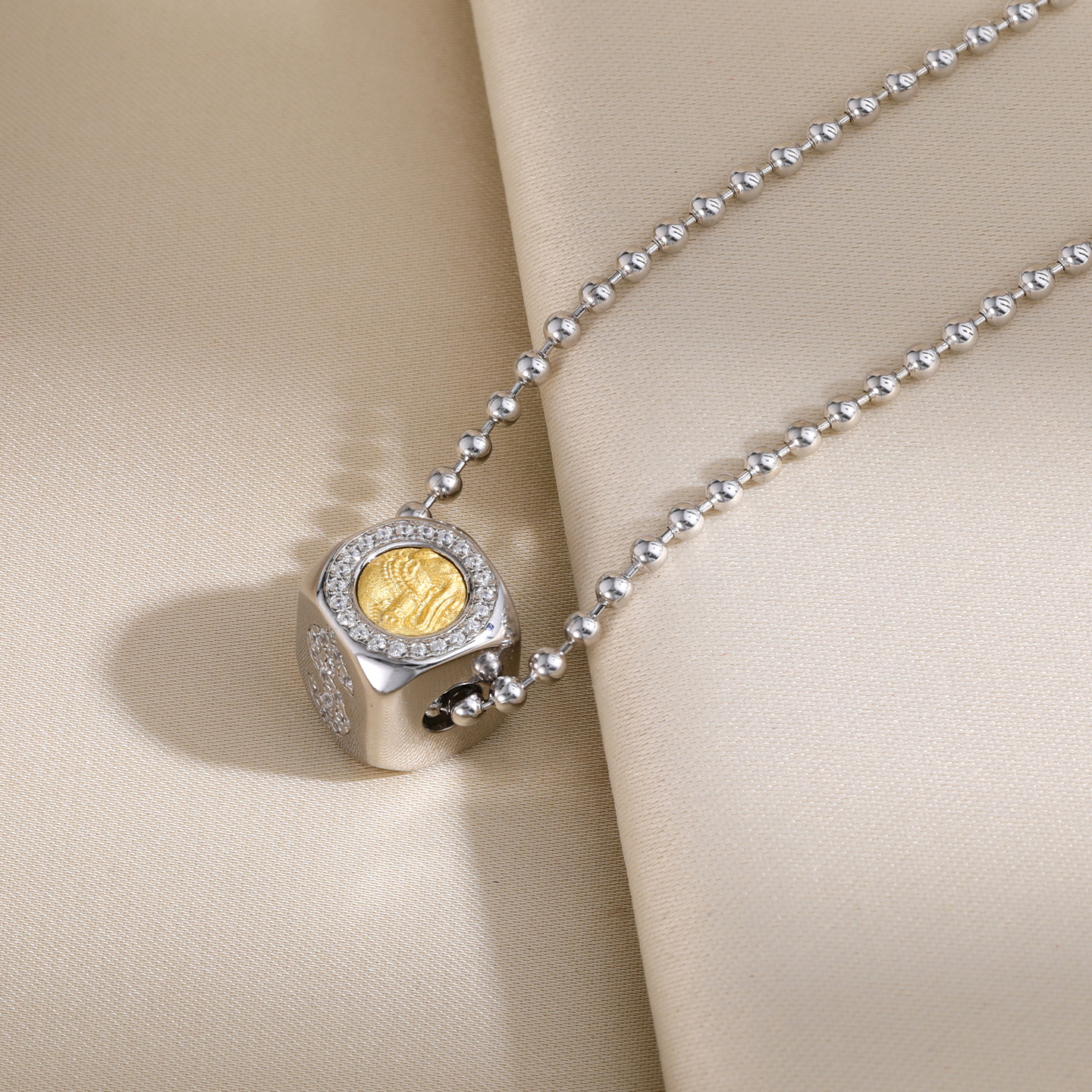 通体925纯银可翻转设计复古银币直播爆款小金象财富骰子项链女款