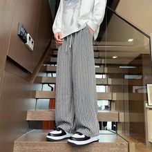 80-300斤黑白条纹垂感高腰直筒阔腿裤女2025秋季新款宽松休闲长裤