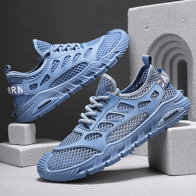 Primavera y verano 2025 para hombre nuevo estilo de malla fina correa elástica para pies tendencia deportiva boca baja todo fósforo zapatos casuales para hombre