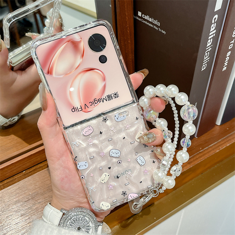 Transparent Folding Phone Case For Honor Magic V Flip With Bracelet_voghion.com
