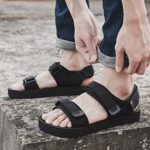 Extra large size 50 cross-border foreign trade summer men's outer wear Velcro sports sandals black lightweight Roman sandals
