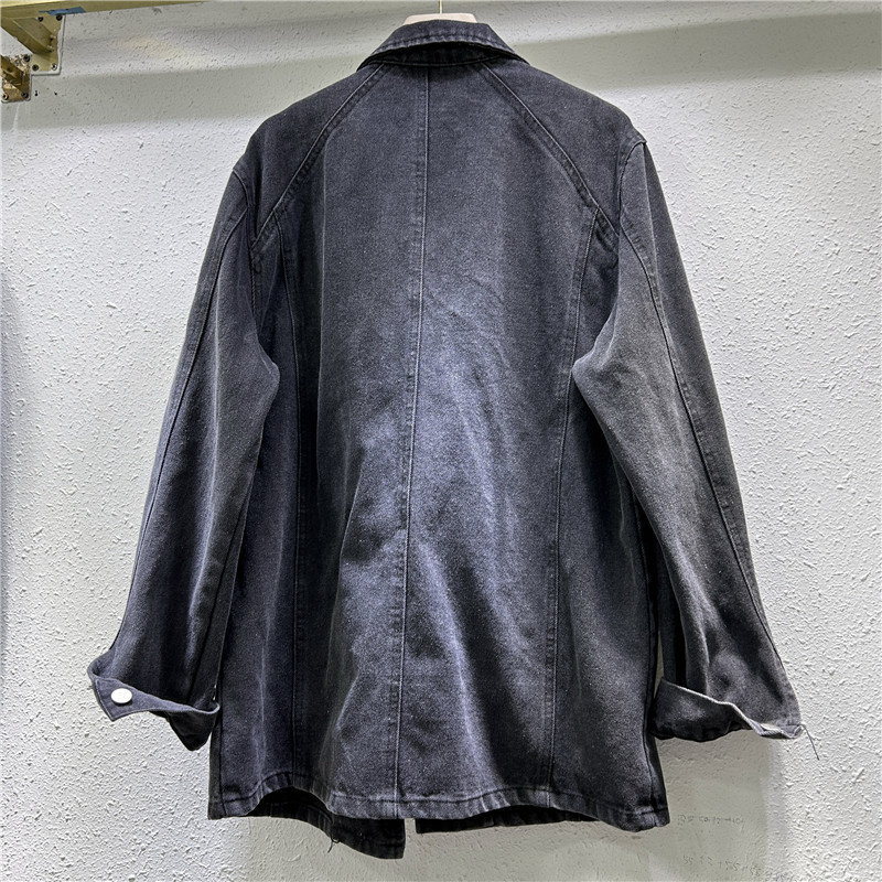 Saco Blazer de Mezclilla Holgado con Pedrería y Mariposa para Otoño