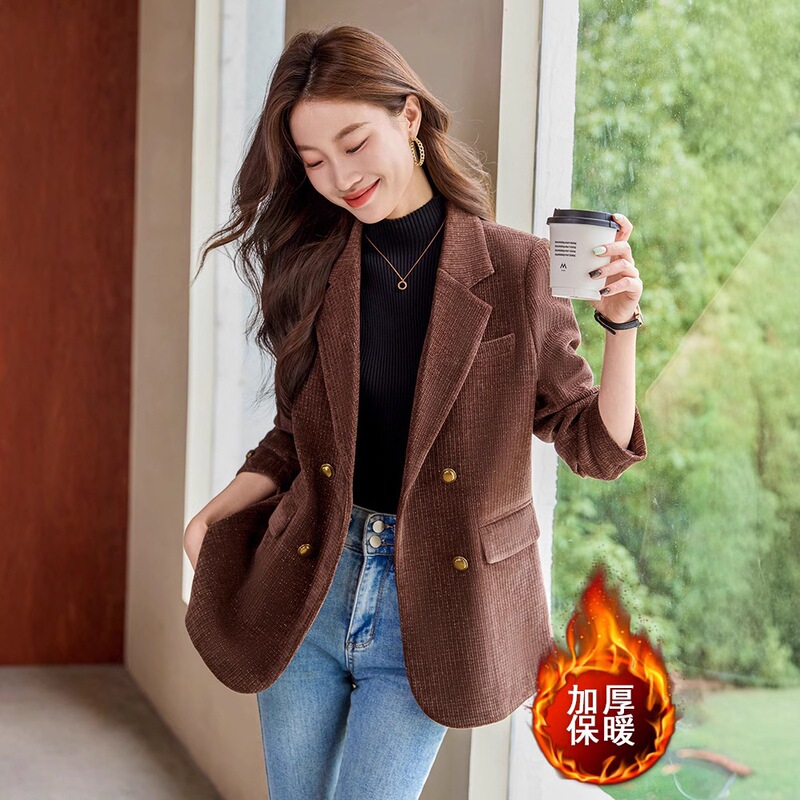 红色小香风西装外套女春秋夹棉厚款小个子气质休闲金丝绒西服上衣|undefined