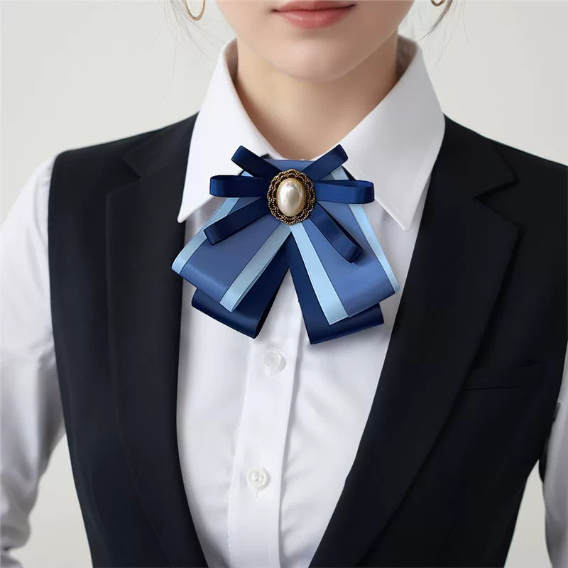 Linghua Women's Professional Bank Terminal Flower Set Construction Bank Mobile Shirt Employees Rural Commercial Collar Blue Accessories