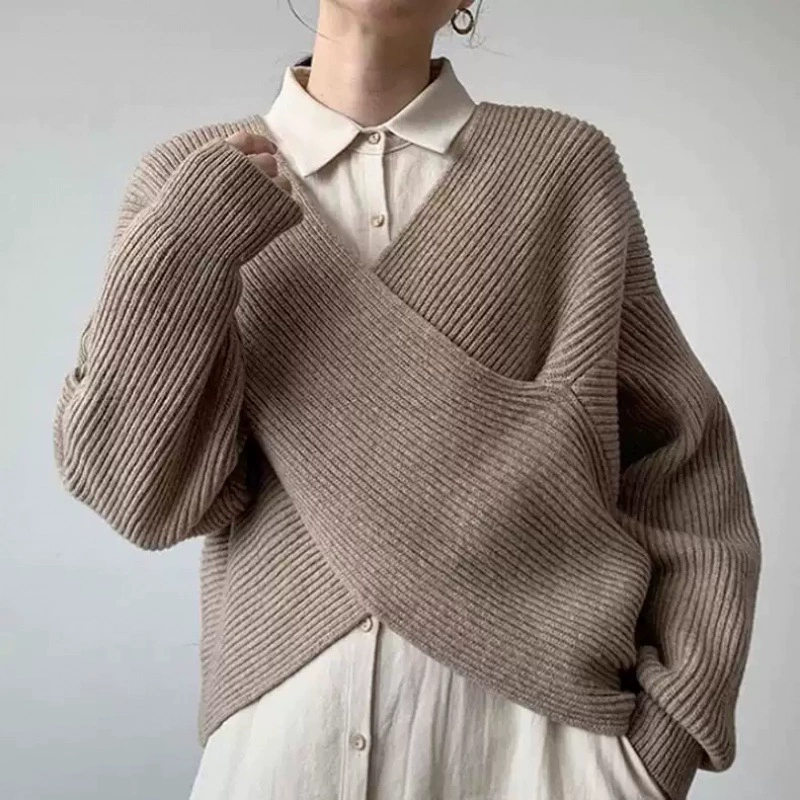 Autumn design knitted sweater, cross design, oversize