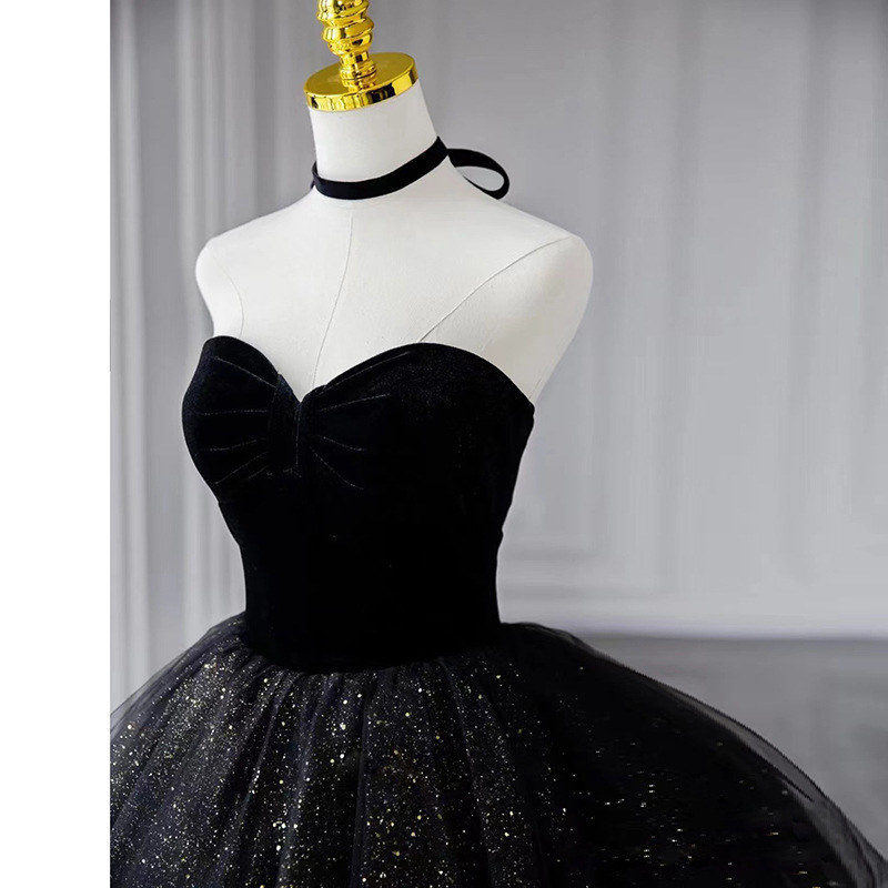 Nuevo vestido de torta de pecho negro vestido de noche de mujer de lujo ligero temperamento de lujo pequeño vestido de fiesta de cumpleaños image 5