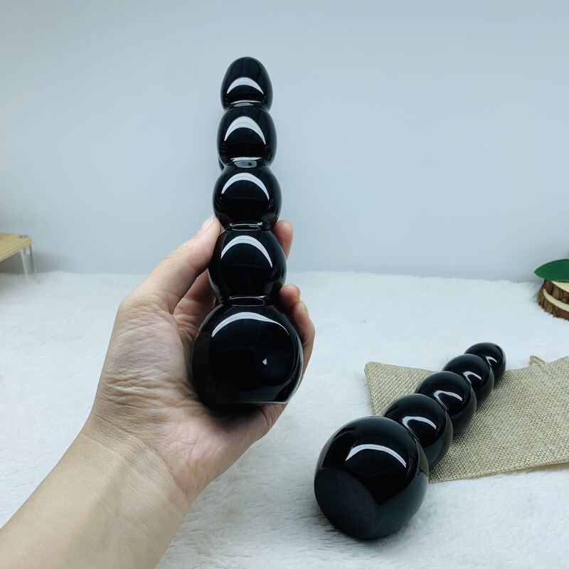 天然黑曜石雕刻打磨原石 水晶按摩棒 图 15