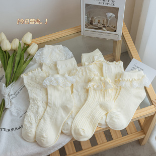 Spring and Summer Jk Socks for Women Japanese Style Lolita Girls Mid-Calf Socks Bow Lace Socks Ins Trendy Student Pile Socks