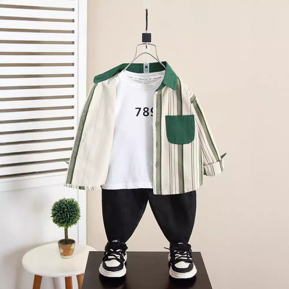 6244 Camisa a rayas para niños Otoño 2025 Nueva ropa de otoño para niños Camisa casual de manga larga para niños Primavera y otoño Versión coreana