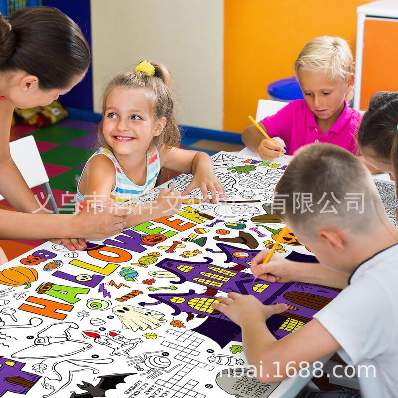 亚马逊新款圣诞节儿童生日亲子派对装饰绘画海报涂鸦桌布背景布|undefined